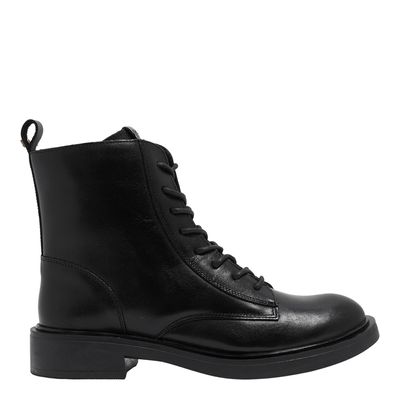 Bota Couro Cano Médio Preta Salto Baixo