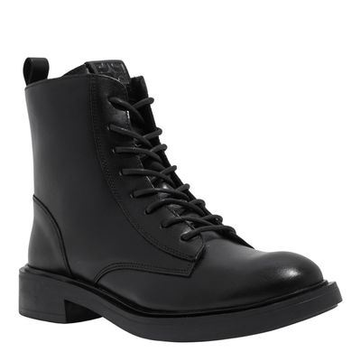 Bota Couro Cano Médio Preta Salto Baixo