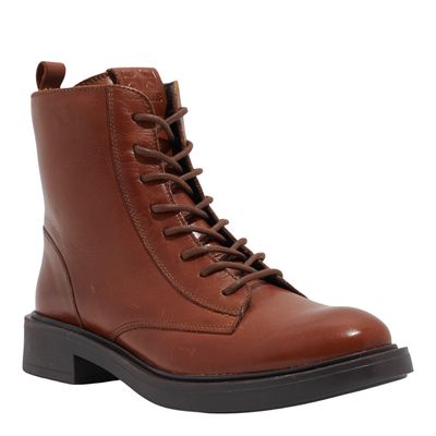 Bota Couro Cano Médio Marrom Whisky  Salto Baixo