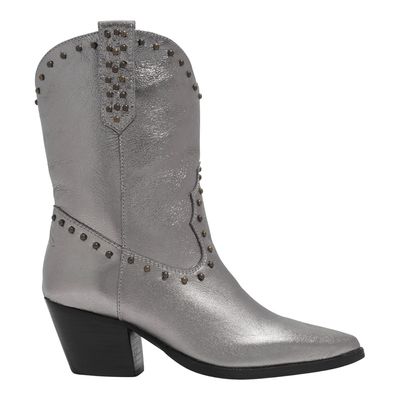 Bota Western Couro Crystal Prata Salto Grosso