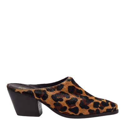 Mule Western Couro Pêlo Estampa Leopardo