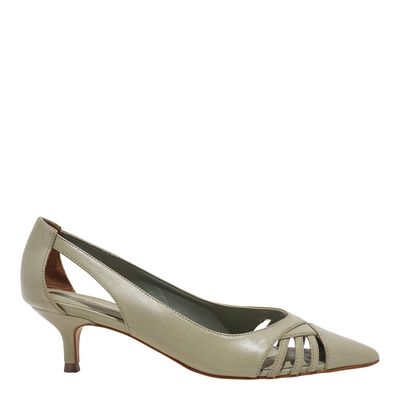 Scarpin Couro Verde Bico Fino Recortes