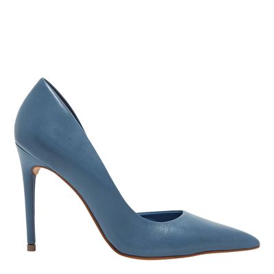 Scarpin Bico Fino Couro Azul Ocean Salto Alto