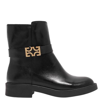 Bota Coturno Couro Preto Monograma
