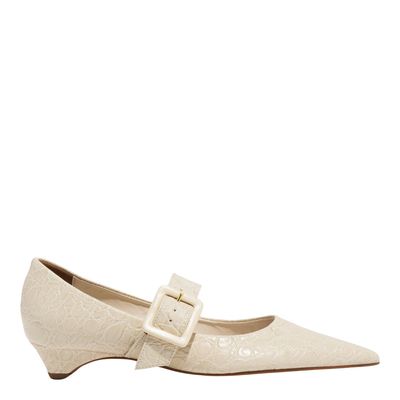 Sapatilha Couro Croco Off White Salto Baixo Fivela