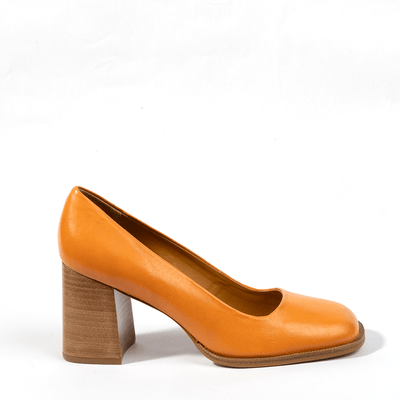 Scarpin Atanado Laranja Salto Bloco