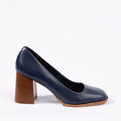 Scarpin Atanado Azul Marinho Salto Bloco