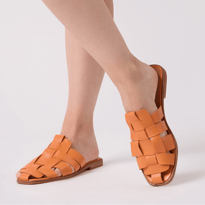 Rasteira Fisherman Mule Couro Laranja