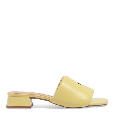 Sandália Mule Puff Amarelo Salto Bloco Baixo
