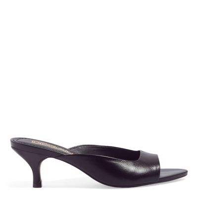 Mule Couro Preto Bico Folha Salto Baixo Fino
