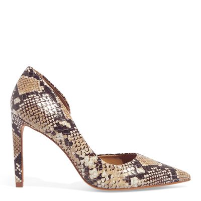 Scarpin Couro Animal Print Cobra Bico Fino