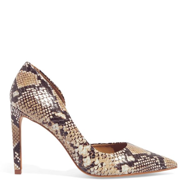 Scarpin Couro Animal Print Cobra Bico Fino