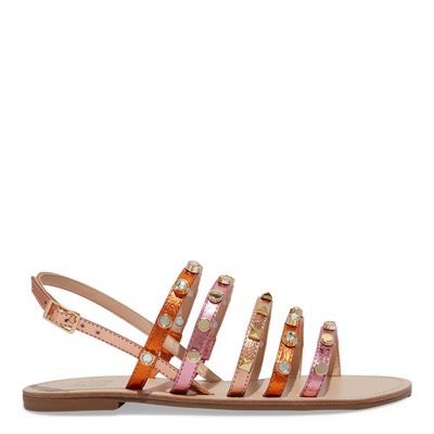 Rasteira Tiras Metalizadas Multicolorida Tachas