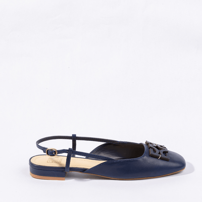 Sapatilha Slingback Couro Azul Marinho