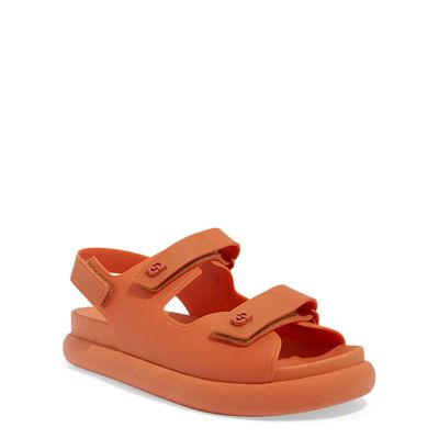 Sandália Papete Borracha Tiras Laranja Coral