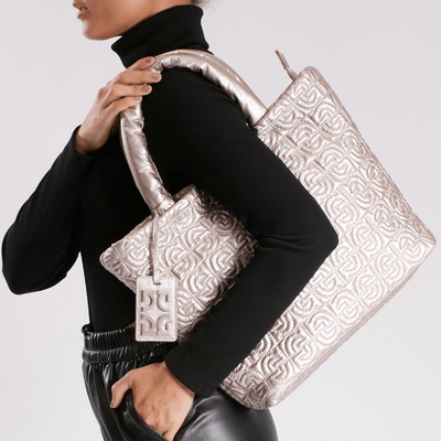 Bolsa Shopper Nylon Matelassê Rosê Alça de Ombro
