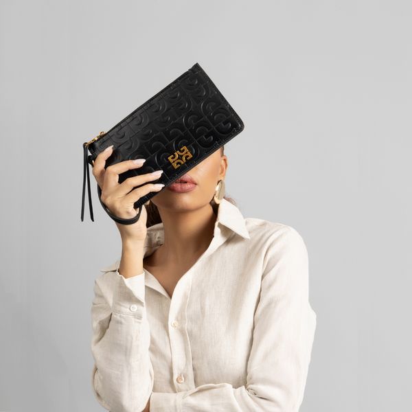 Clutch Preta Texturizada Alça De Mão