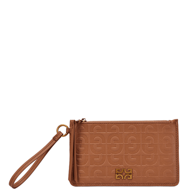 Clutch Caramelo Texturizada Alça De Mão