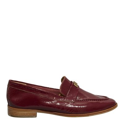 Mocassim Couro Verniz Vermelho Wine