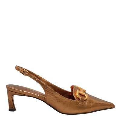 Scarpin Couro Crystal Salto Baixo Dourado