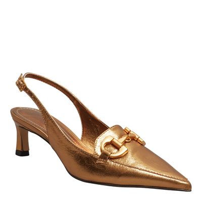 Scarpin Couro Crystal Salto Baixo Dourado