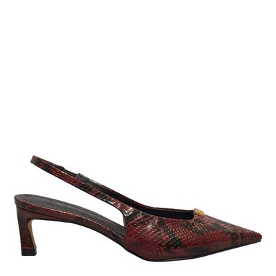 Scarpin Slingback Cobra Salto Baixo Vermelho Marsala