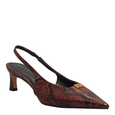 Scarpin Slingback Cobra Salto Baixo Vermelho Marsala