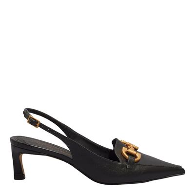 Scarpin Vegetal Preto Salto Baixo Fino
