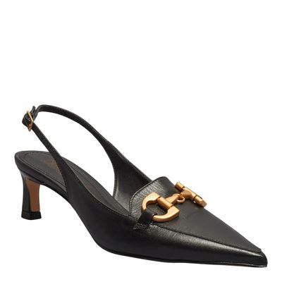 Scarpin Vegetal Preto Salto Baixo Fino