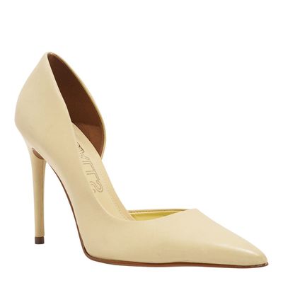 Scarpin Bico Fino Couro Off White Salto Alto