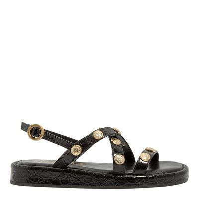 Papete Couro Croco Preta Tachas