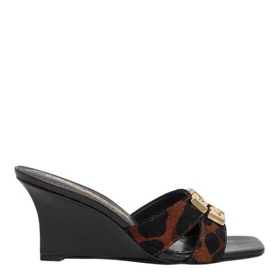 Mule Anabela Couro Pêlo Estampa Leopardo