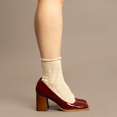 Scarpin Bico Redondo Couro Verniz Bordô Salto Bloco