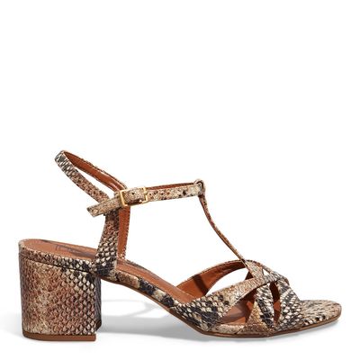 Sandália Croco Salto Bloco Animal Print Cobra