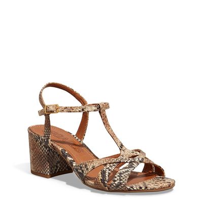 Sandália Croco Salto Bloco Animal Print Cobra