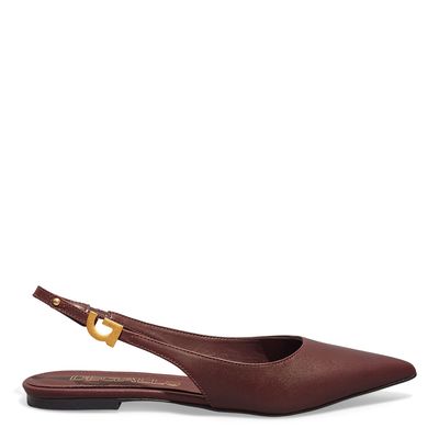 Sapatilha Slingback Vegetal Bico Fino Vermelha Merlot