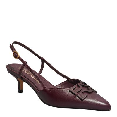 Scarpin Vegetal Vermelho Merlot Bico Fino Monograma