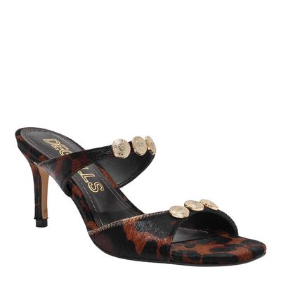 Sandália Mule Couro Pêlo Estampa Leopardo