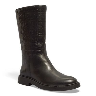 Bota Couro Cano Médio Monograma Preto