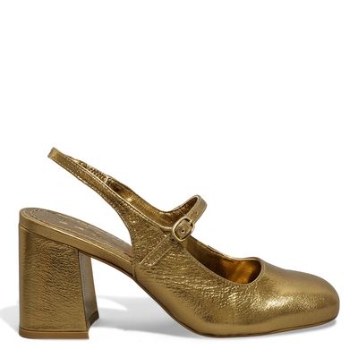 Scarpin Boneca Cristal Bronze Salto Grosso