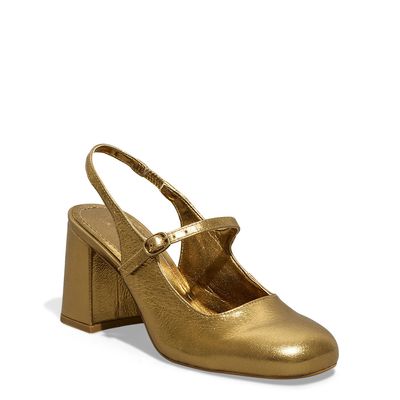 Scarpin Boneca Cristal Bronze Salto Grosso