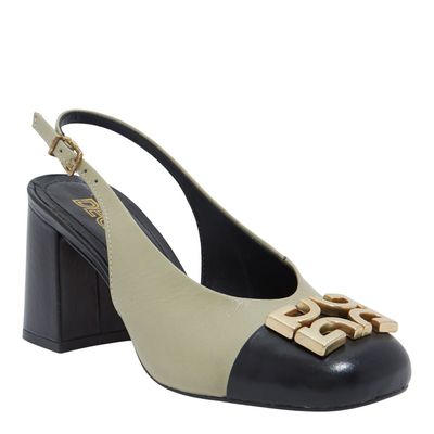 Scarpin Slingback Couro Off White Monograma