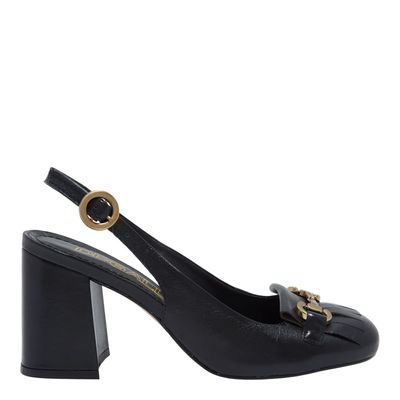 Scarpin Slingback Couro Preto Bridão