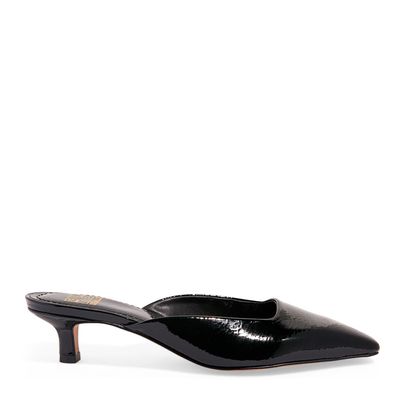 Mule Verniz Preto Salto Baixo Fino