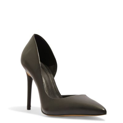 Scarpin Couro Preto Bico Fino Salto Alto