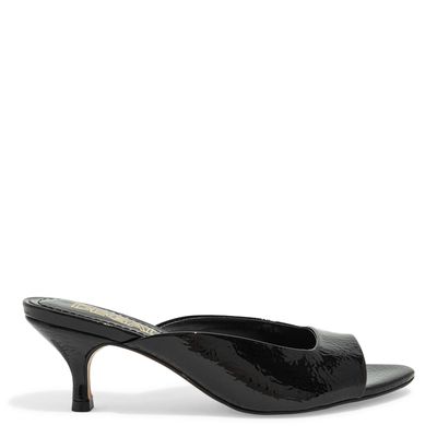 Mule Bico Quadrado Verniz Salto Baixo Preto
