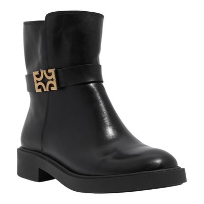 Bota Coturno Couro Preto Monograma