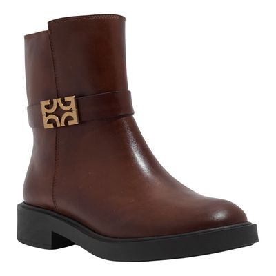 Bota Coturno Couro Marrom Monograma