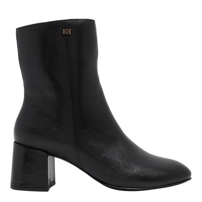 Bota Couro Cano Médio Preto Salto Grosso