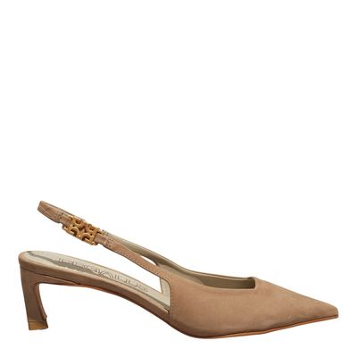 Scarpin Nobuck Slingback Salto Baixo Bege